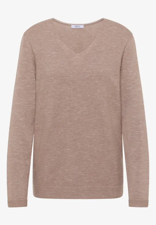 V-Neck Pullover heather taupe melange