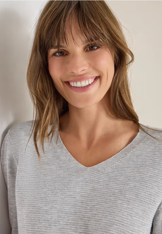 Pull à col en V heather silver chalk melange