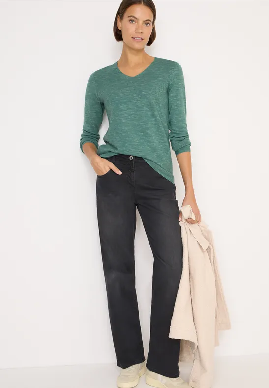 V-Neck Pullover smoky green heather melange