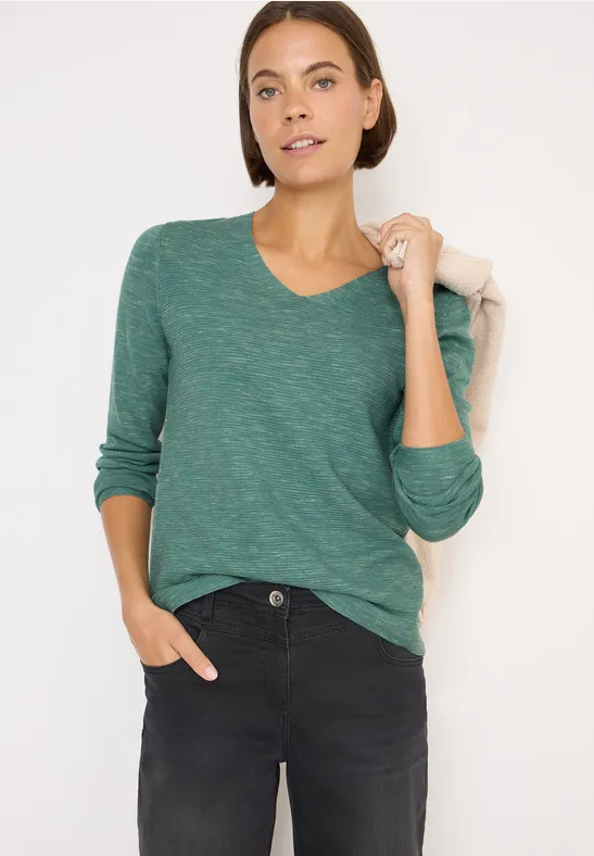 V-Neck Pullover smoky green heather melange