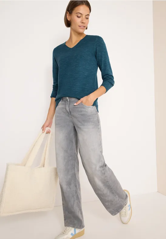 V-Neck Pullover teal blue heather melange
