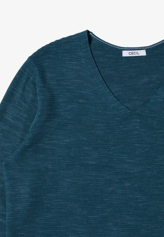 V-Neck Pullover teal blue heather melange