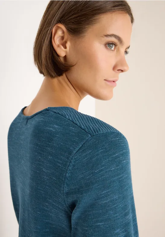 V-Neck Pullover teal blue heather melange