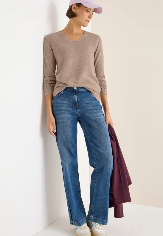 Trui met V-hals toffee cream heather melange