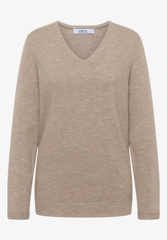 Trui met V-hals toffee cream heather melange