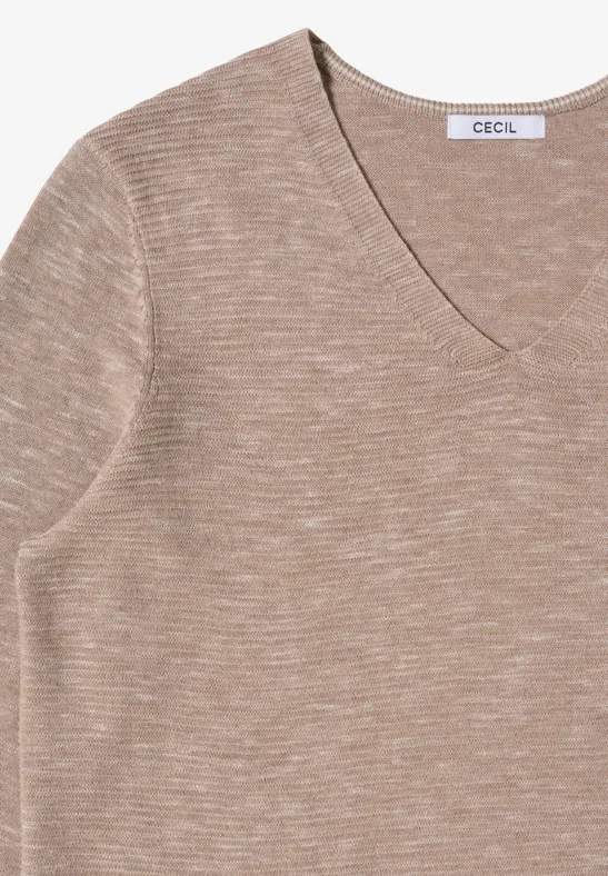 Trui met V-hals toffee cream heather melange
