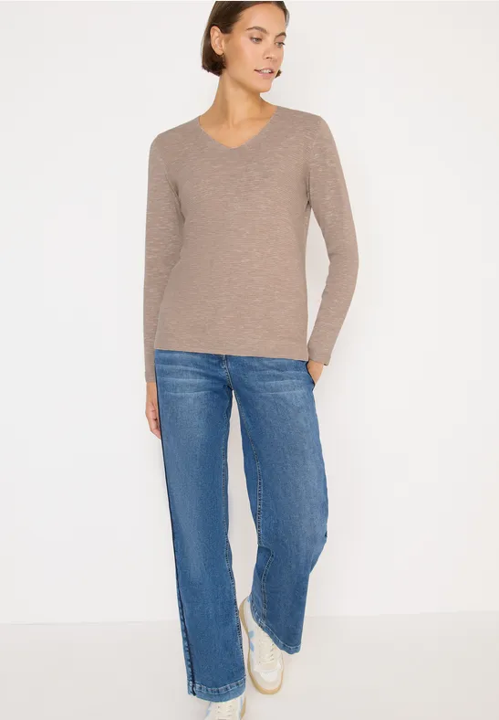 Trui met V-hals toffee cream heather melange