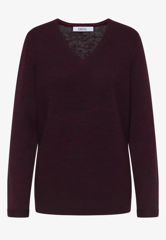 V-Neck Pullover eggplant red heather melange