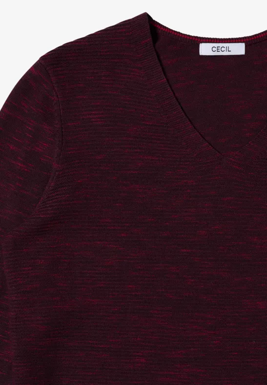 V-Neck Pullover eggplant red heather melange
