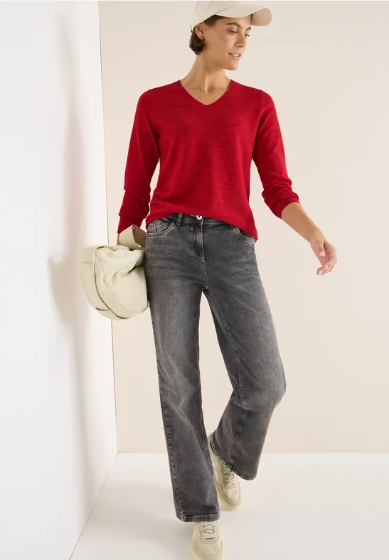 V-Neck Pullover fiery red heather melange