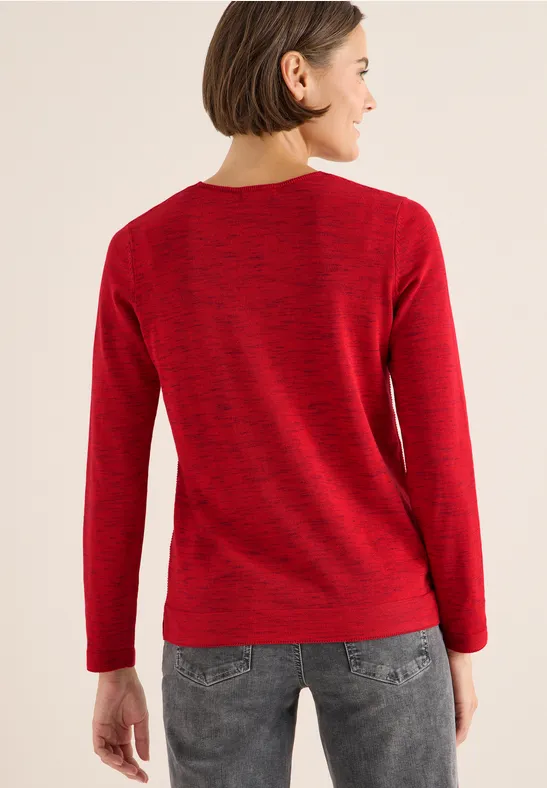 V-Neck Pullover fiery red heather melange