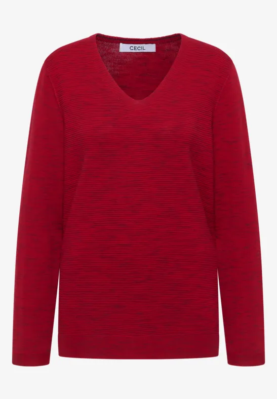 V-Neck Pullover fiery red heather melange