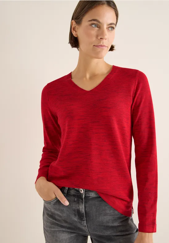 V-Neck Pullover fiery red heather melange
