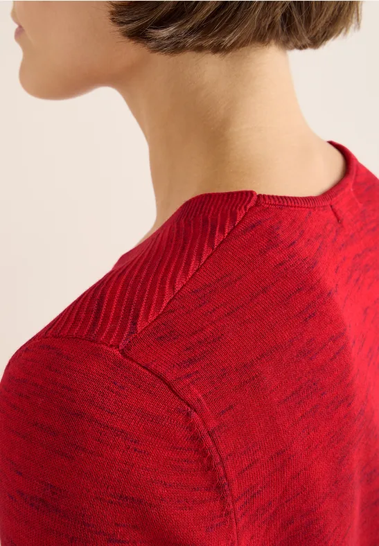 V-Neck Pullover fiery red heather melange