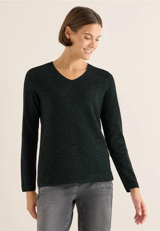 V-Neck Pullover ink green heather melange