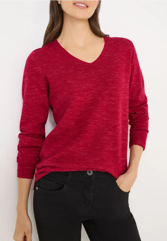 V-Neck Pullover beaujolais red heather mel.