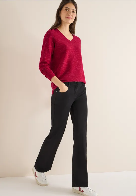 V-Neck Pullover beaujolais red heather mel.