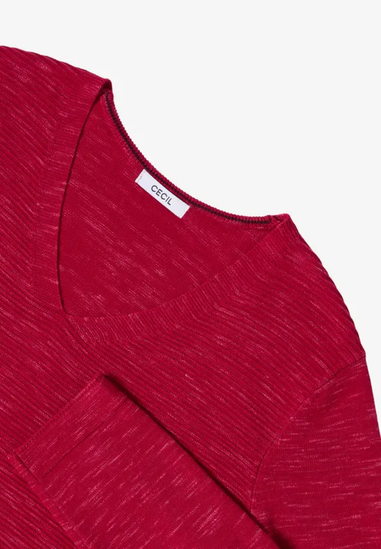 V-Neck Pullover beaujolais red heather mel.