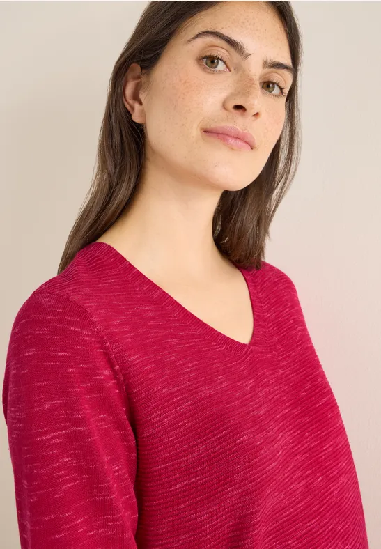 V-Neck Pullover beaujolais red heather mel.