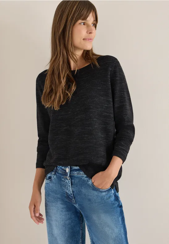 Pull à col rond structuré salt-pepper heather melange