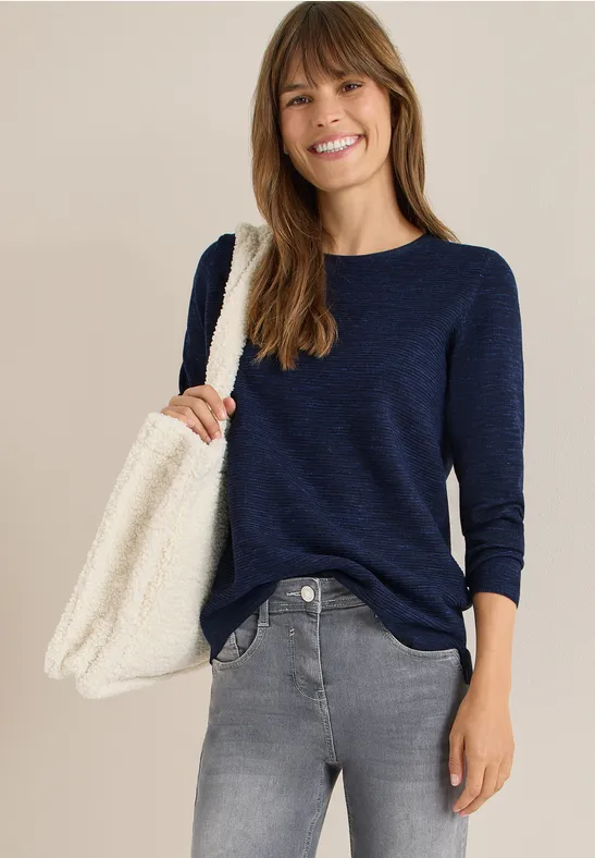 Pull à col rond structuré deep blue heather melange