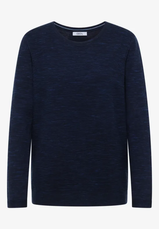 Pull à col rond structuré deep blue heather melange
