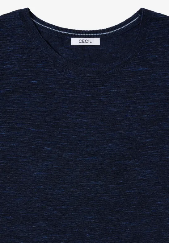 Pull à col rond structuré deep blue heather melange