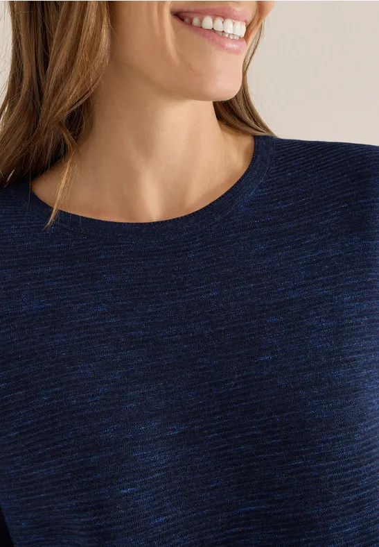 Pull à col rond structuré deep blue heather melange