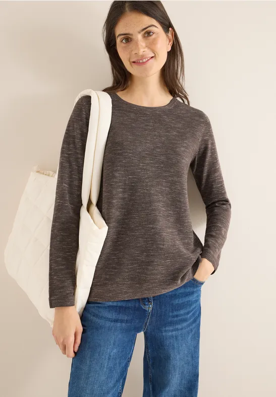 Rundhals Strukturpullover mushroom taupe heather mel.