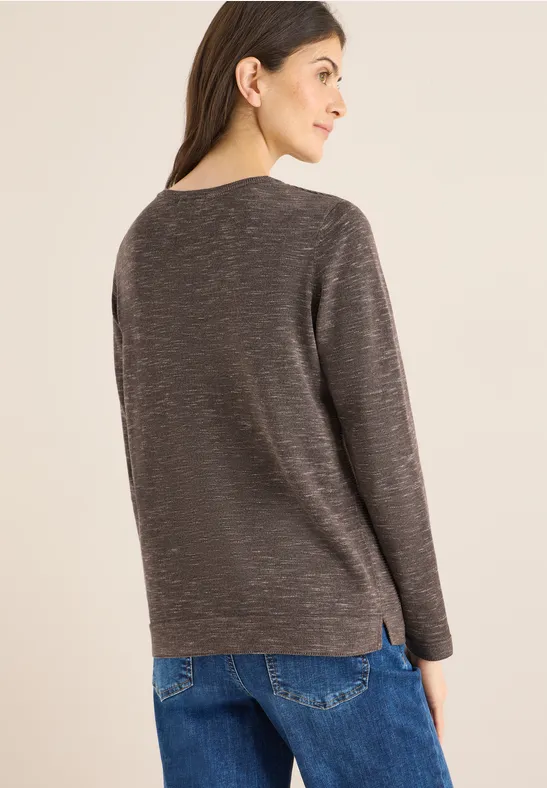 Rundhals Strukturpullover mushroom taupe heather mel.