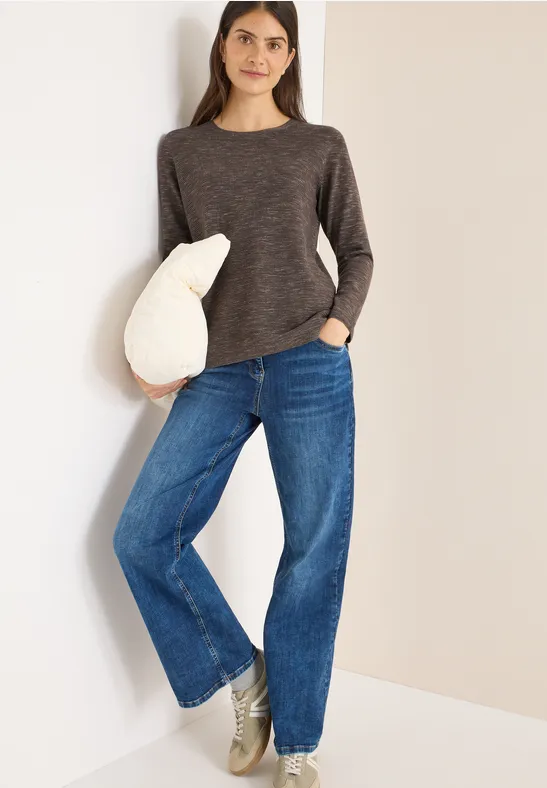 Rundhals Strukturpullover mushroom taupe heather mel.