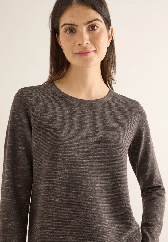 Rundhals Strukturpullover mushroom taupe heather mel.