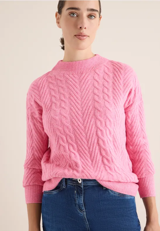 Pullover mit Zopfmuster dark blossom melange
