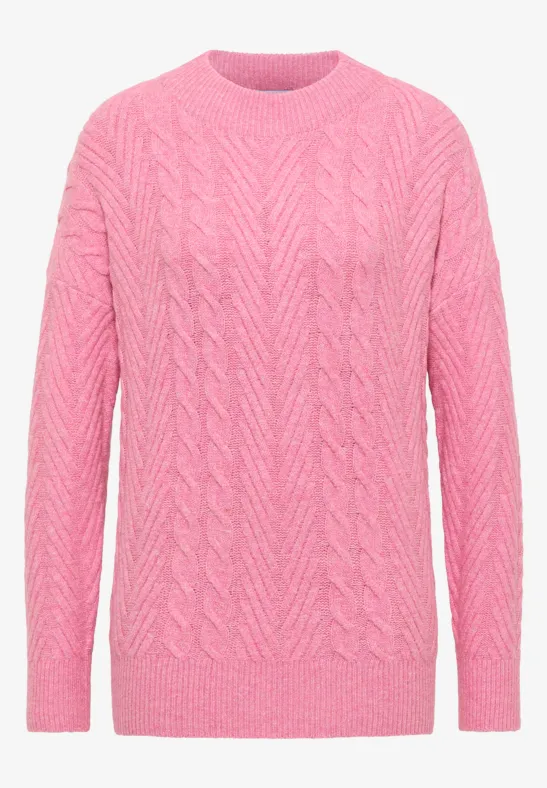 Pullover mit Zopfmuster dark blossom melange