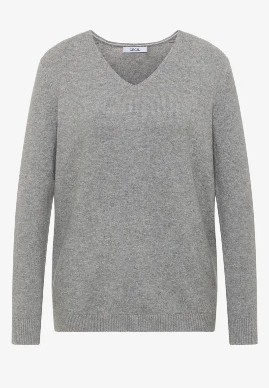 Kuscheliger V-Neck Pullover sporty grey melange