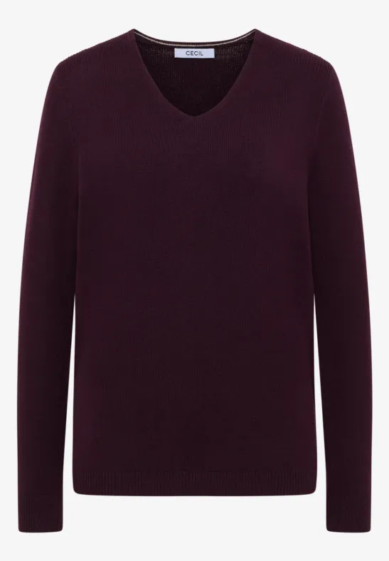Pull douillet à col en V eggplant red
