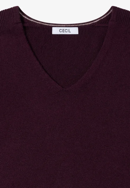 Pull douillet à col en V eggplant red