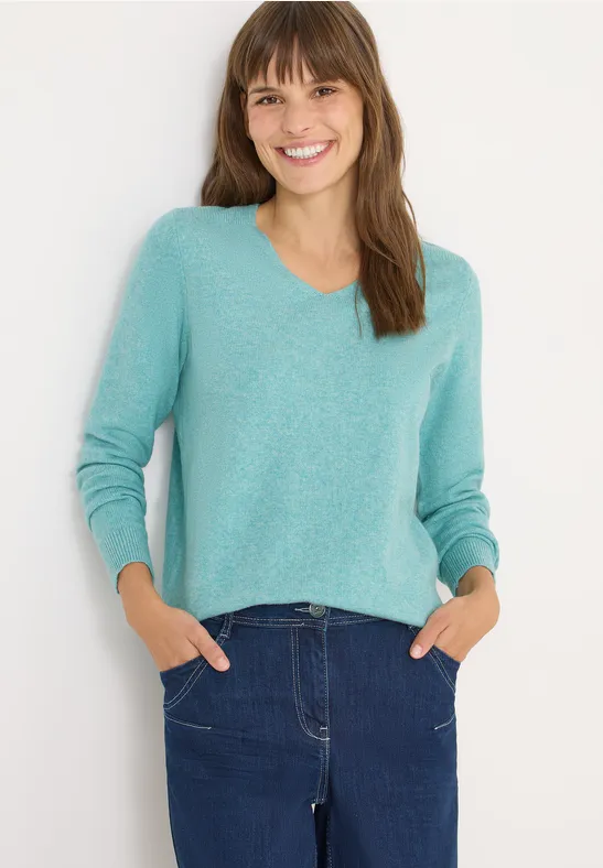 Kuscheliger V-Neck Pullover conifere green melange