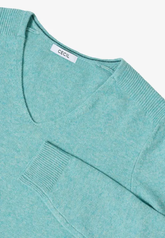 Kuscheliger V-Neck Pullover conifere green melange