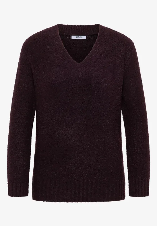 Bouclé V-Neck Pullover eggplant red