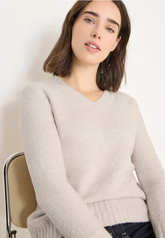 Bouclé V-Neck Pullover light greige