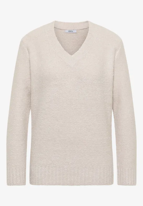 Bouclé V-Neck Pullover light greige