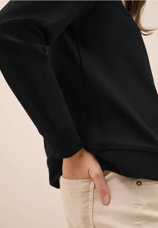 Funnel Neck Strukturshirt Black