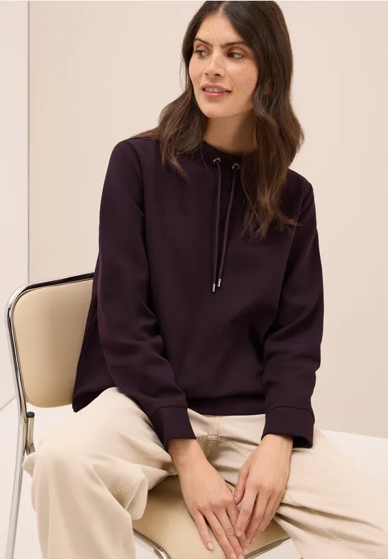 Funnel Neck Strukturshirt eggplant red