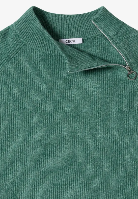 Strukturpullover mit Zipper jewel green melange