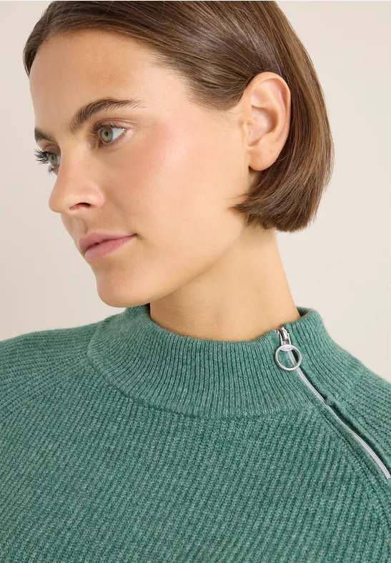 Strukturpullover mit Zipper jewel green melange