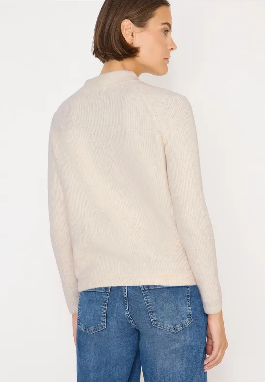 Strukturpullover mit Zipper oat milk beige melange
