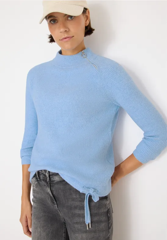 Strukturpullover mit Zipper sporty light blue melange