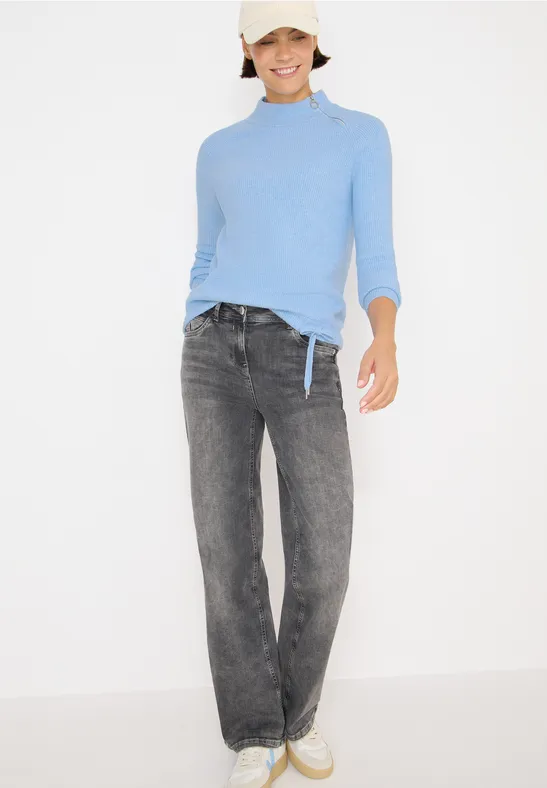 Strukturpullover mit Zipper sporty light blue melange