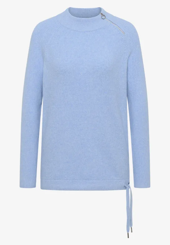 Strukturpullover mit Zipper sporty light blue melange